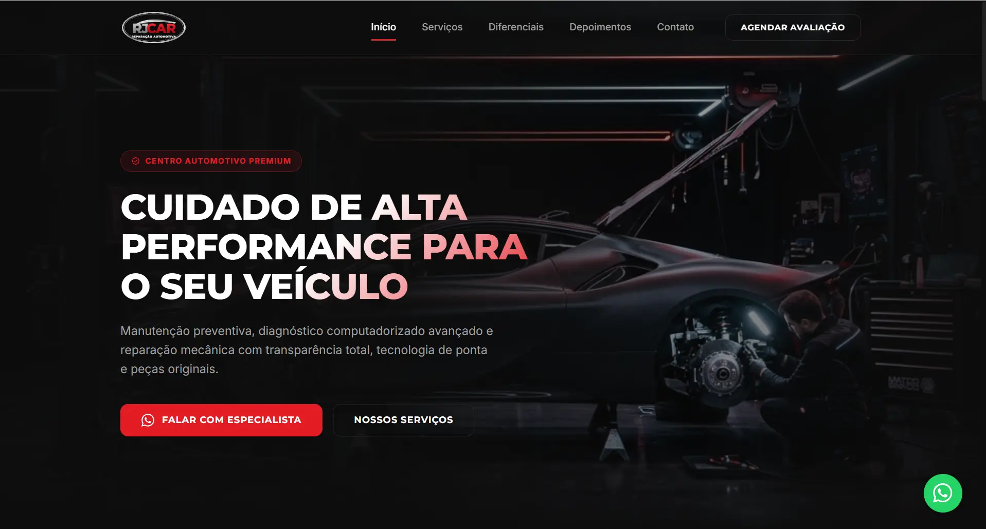 Screenshot de site oficina mecânica
